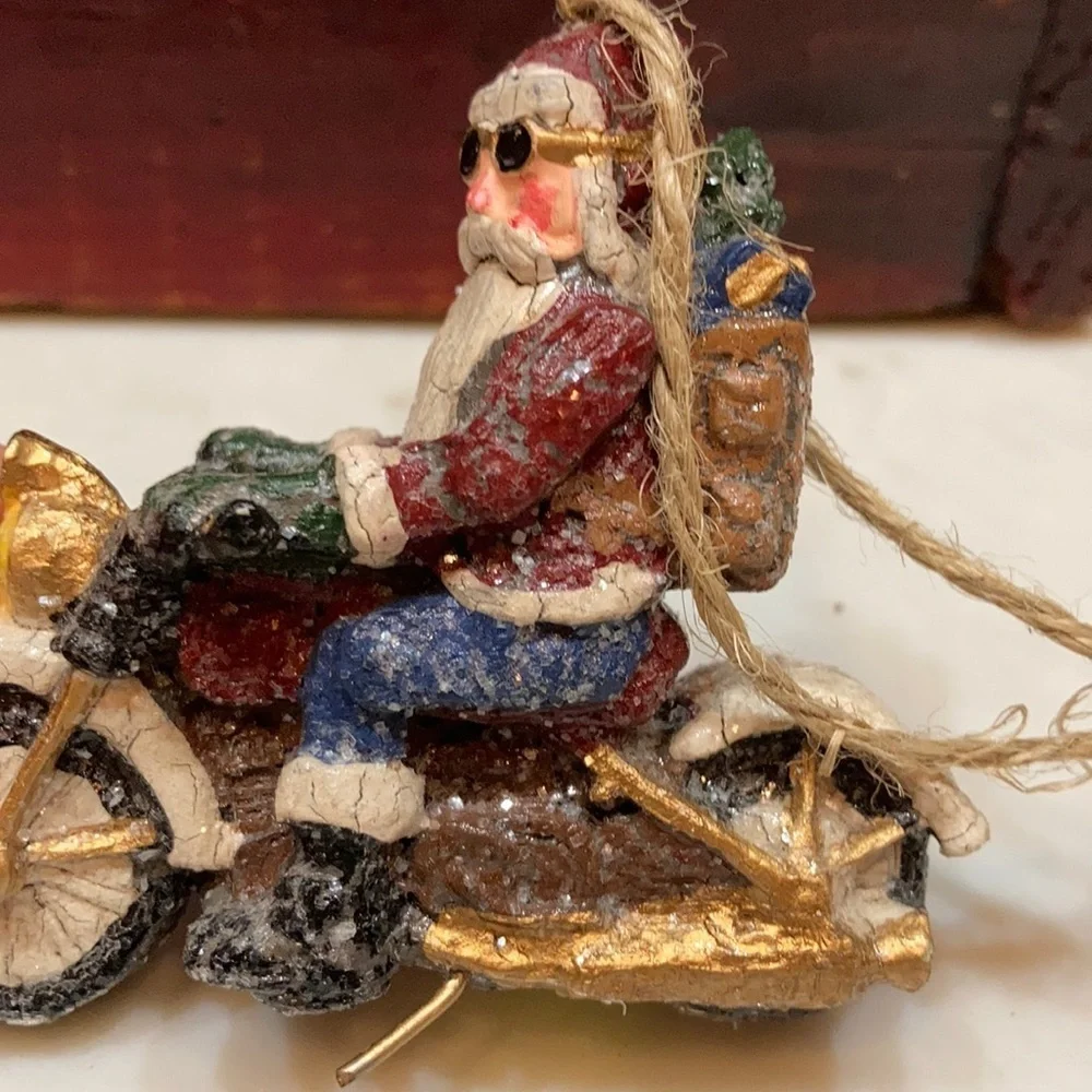 Sunglass Sparkly Santa on motorcycle ornament